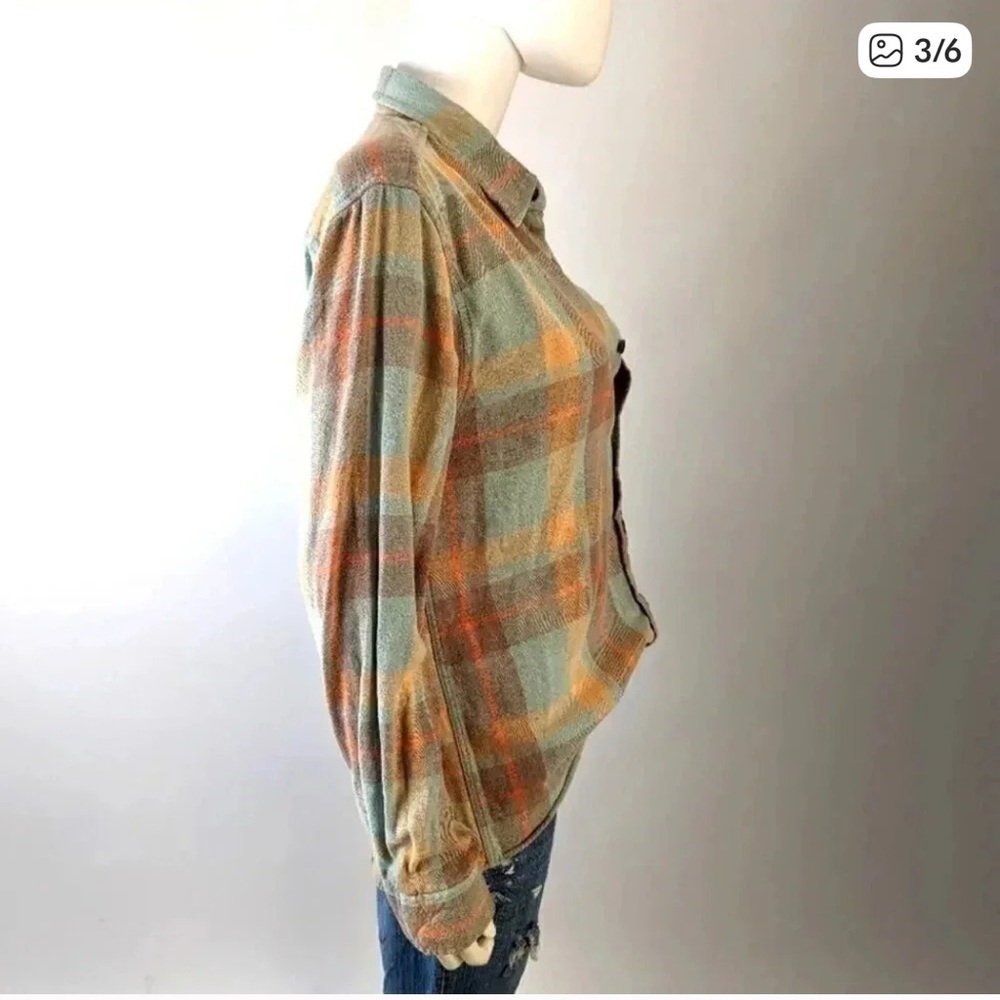 PACSUN Plaid Button-Up Flannel Shirt in Green and Orange - Picture 6 of 6